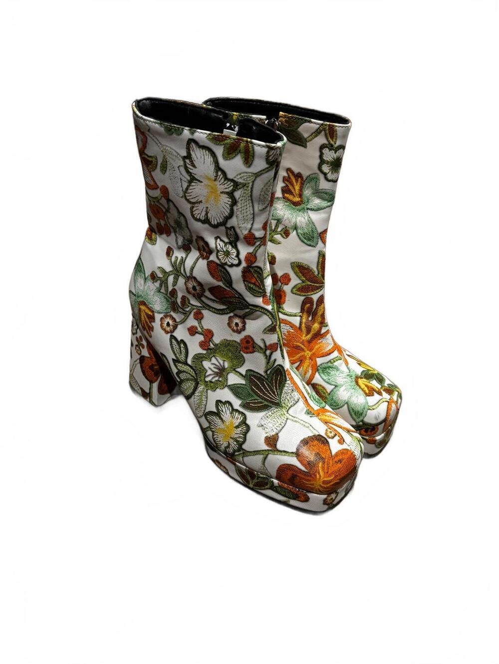 Floral Pattern Platform Ankle Boots Size 40